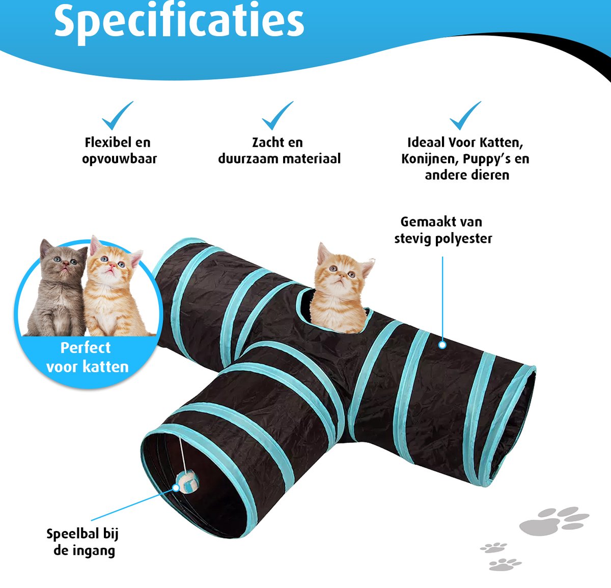 Kattentunnel - 3 Gangen - Konijnentunnel - Speeltunnel - Kattenspeelgoed - Kattenspeeltjes - Kruiptunnel — afbeelding 3
