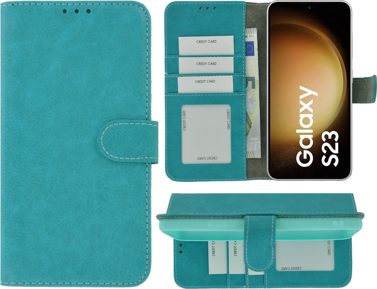 MoDo hoesje Geschikt voor Samsung Galaxy S23 - Kunstleer Book Case - Turquoise