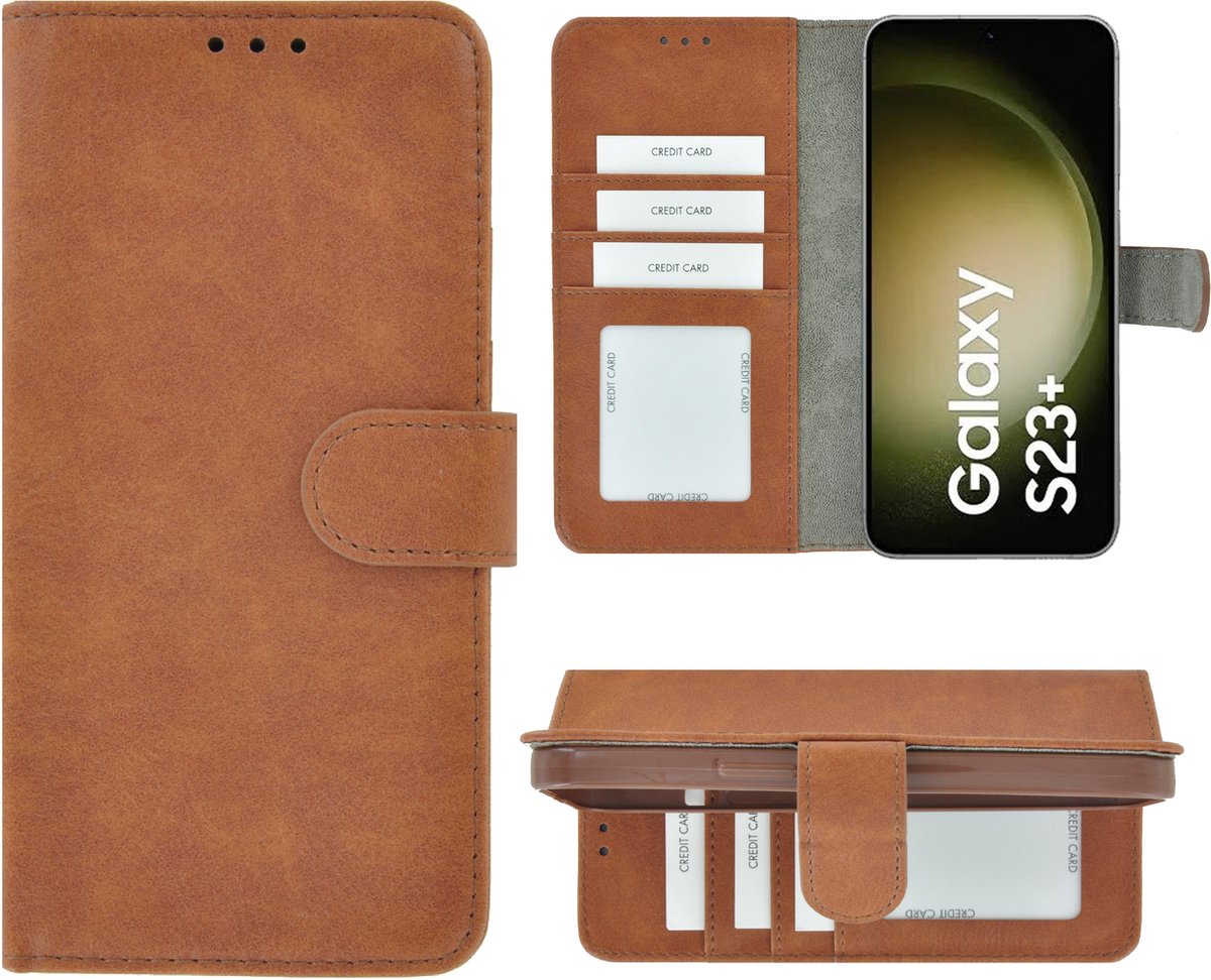 MoDo hoesje Geschikt voor Samsung Galaxy S23+ - Kunstleer Book Case - Bruin