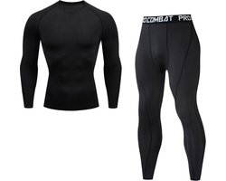 WiseGoods Luxe Compressie Ondergoed Mannen - Thermo Sportkleding Heren - Kleren Sporten - MMA / Vechtsport - Rashguard Zwart L