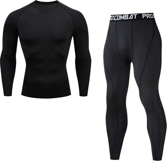 WiseGoods Sous-vêtements de contention de Luxe pour hommes - Thermo Vêtements de sport Hommes - Vêtements de sport - MMA / Arts martiaux - Rashguard Zwart L