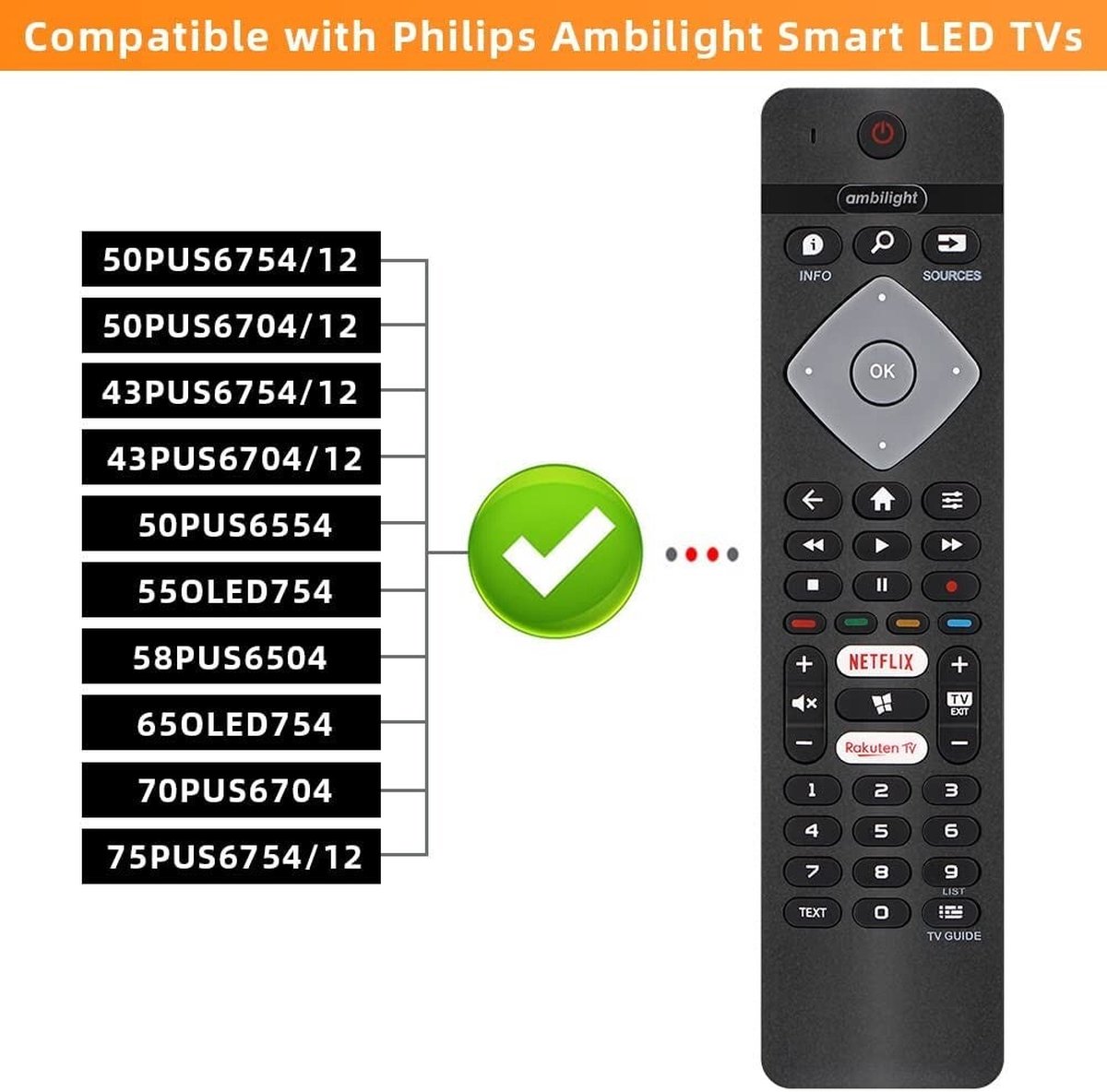 Afstandsbediening Voor Alle Philips Ambilight 4K Smart Led Tv 75PUS6754/12 65PUS6754/12 65PUS6704/12 55PUS6754 - BELIFE