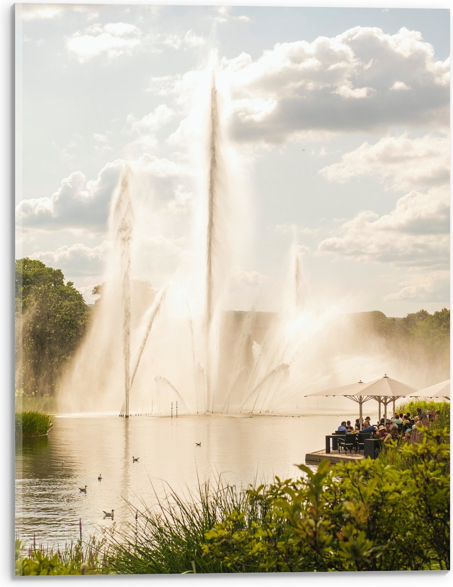 Acrylglas - Waterfontein in een Meer - 30x40 cm Foto op Acrylglas (Wanddecoratie op Acryla