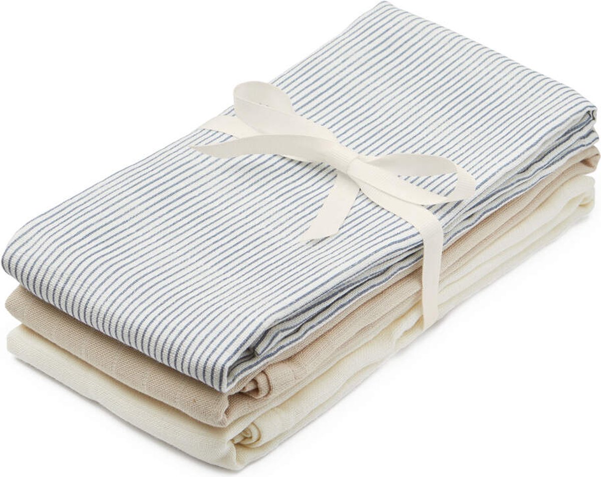 Goedkoopste Cam Cam hydrofiele doeken set van drie 70x70 - classic stripes blue, praline, creme white