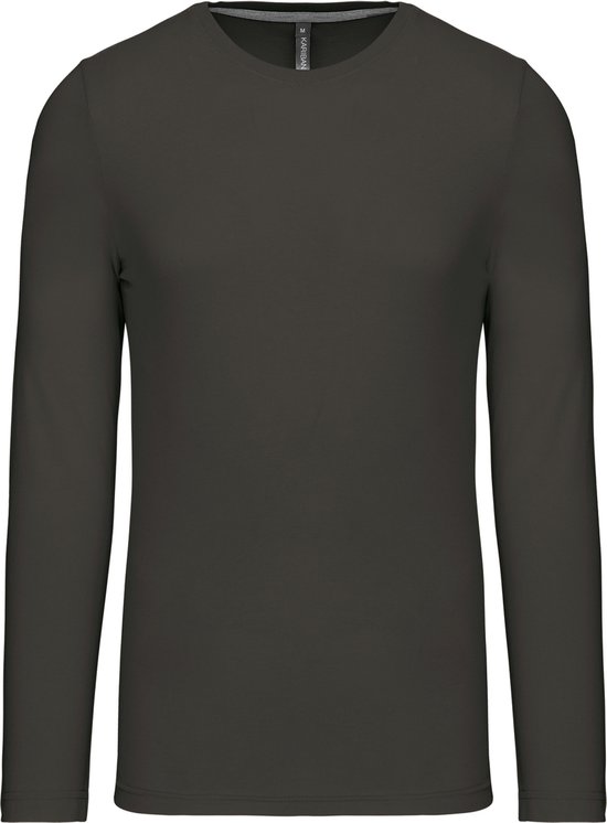 Herenshirt met lange mouwen en ronde hals Dark Grey - S