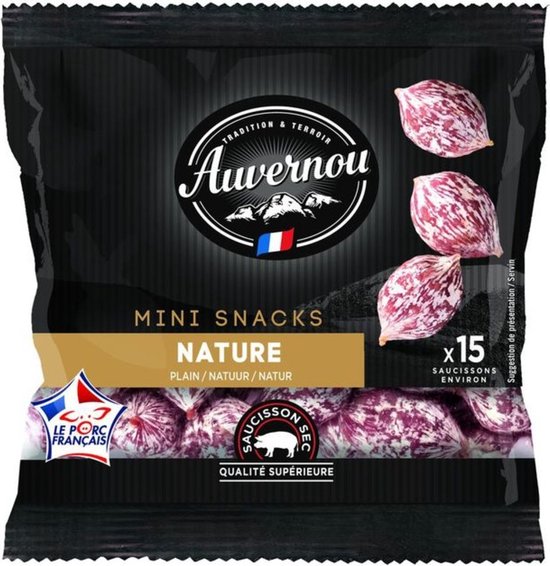 Auvernou Mini snacks nature - 75g - Mini worstjes - Snacks - Droge Worst - Kwaliteit Superieur