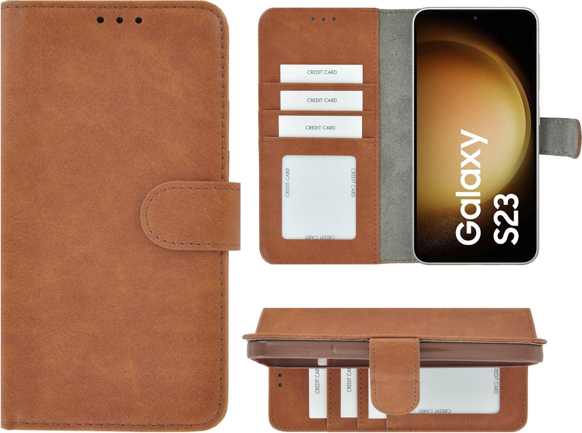 MoDo hoesje Geschikt voor Samsung Galaxy S23 - Kunstleer Book Case - Bruin
