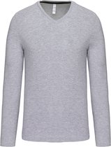 Herenshirt met lange mouwen en V-hals Oxford Grey - L