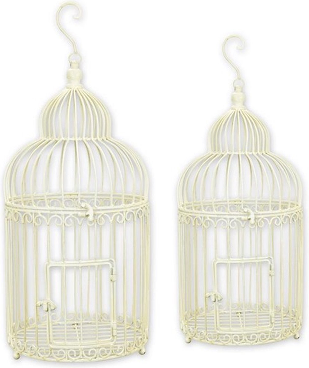 Decoratie vogelkooi - set van 2 - wit - ijzer