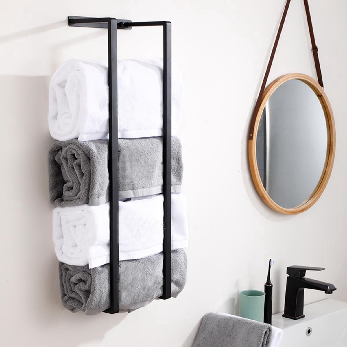 Fazzini Nero handdoekrek zwart 70x20x15 cm - Mat zwart - Industrieel