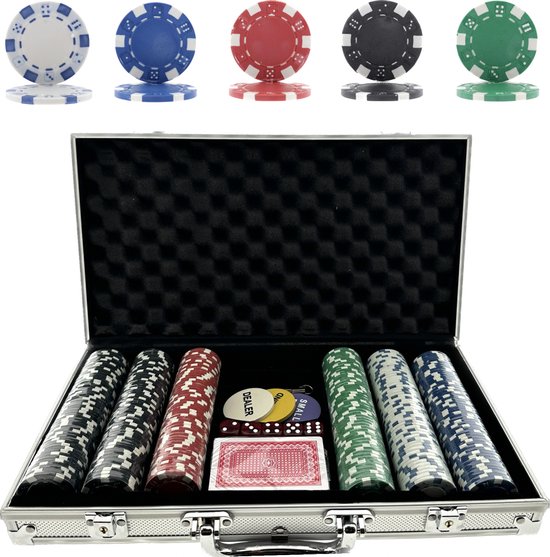 Afbeelding van het spel JS Royal Flush – Pokerset 300 chips – Aluminium koffer – Kaartspel, Dealer fiche en Dobbelstenen – Pokerset Volwassenen – Texas Hold em Poker