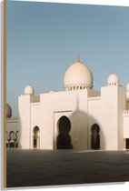 Hout - Voorkant van Sjeik Zayed Moskee - 80x120 cm - 9 mm dik - Foto op Hout (Met Ophangsysteem)