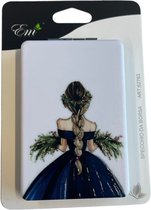 Compact Spiegel Met decoratief deksel - Opvouwbare - Make Up Spiegel - 2x Vergroting - Illustratie van blauwe jurk