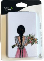Compact Spiegel Met decoratief deksel - Opvouwbare - Make Up Spiegel - 2x Vergroting - Illustratie van roze jurk