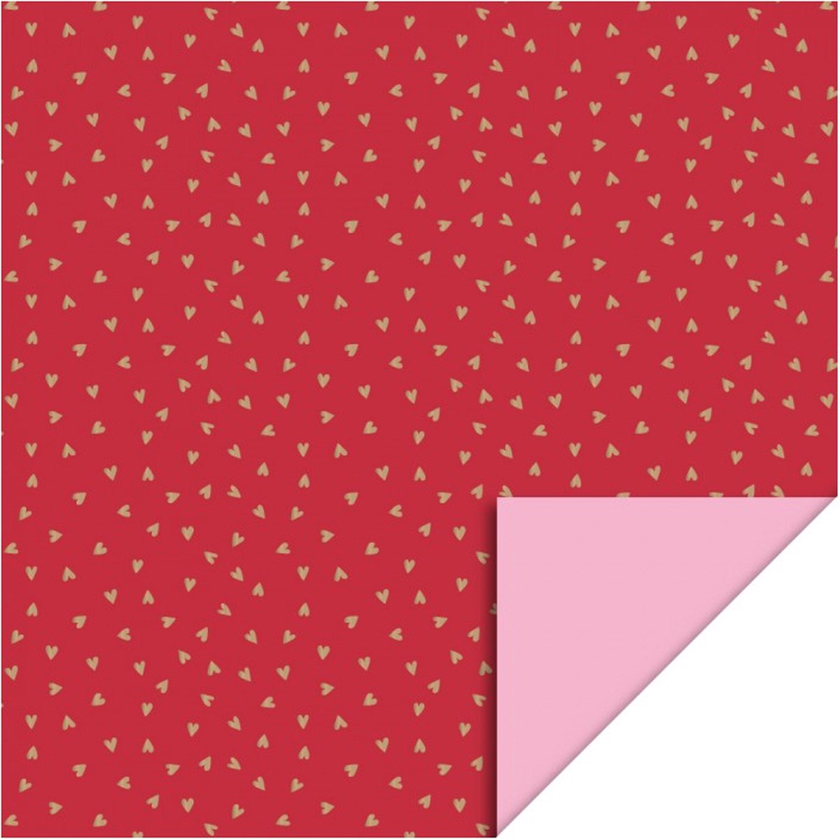 Cadeaupapier 70x300 cm - Small Hearts Cherry Red Gold Foil
