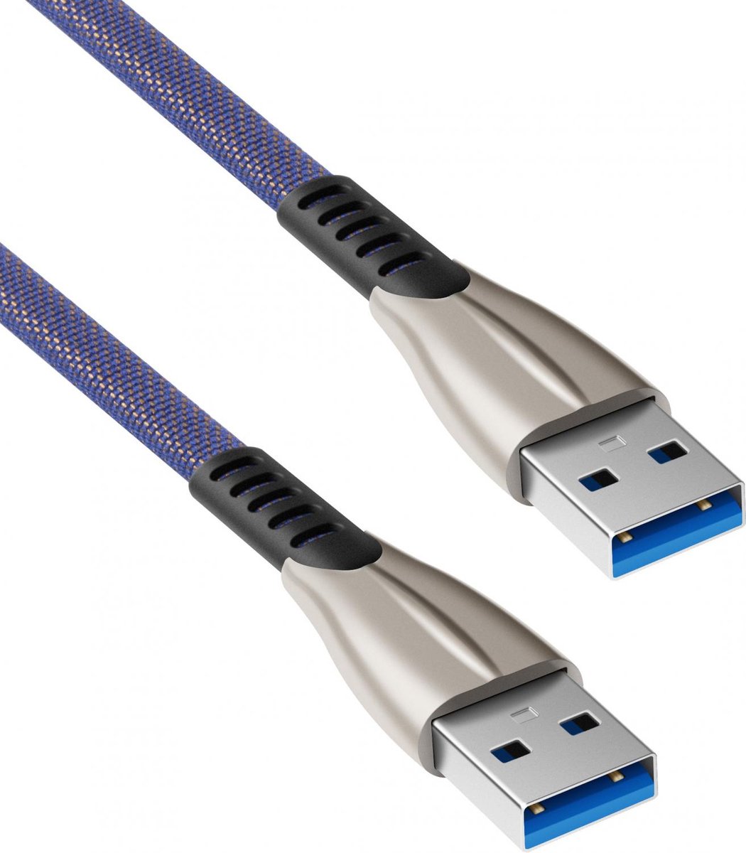 USB 2.0 kabel - Gevlochten mantel - Blauw - 3 meter
