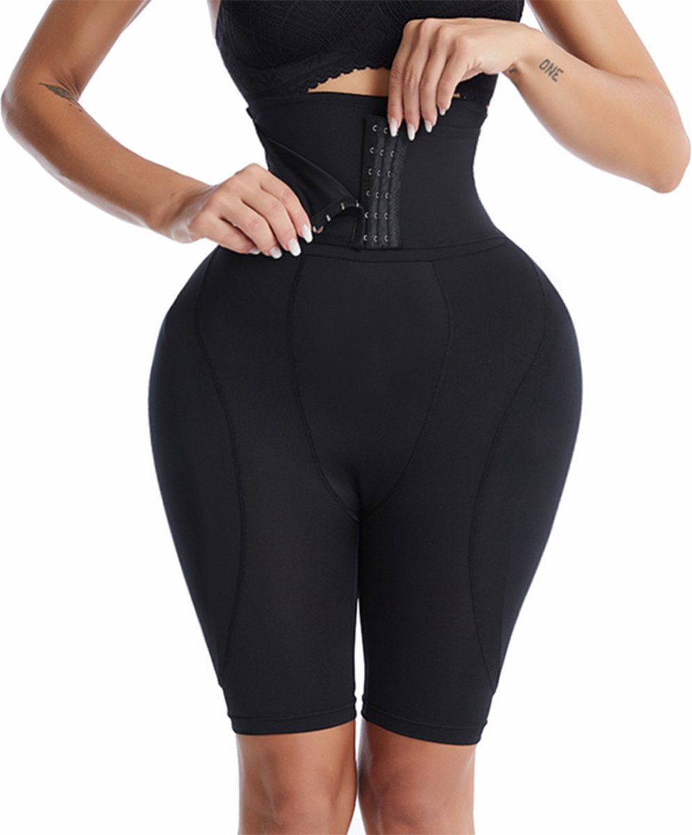 Shapewear - zwart - M - lang model - voor rondere billen en bredere heupen - shaping broekje - heupkussentjes -figuur corrigerend - ondergoed - gewatteerd - sexy butt & hips - vrouwelijke rondingen - billen liften