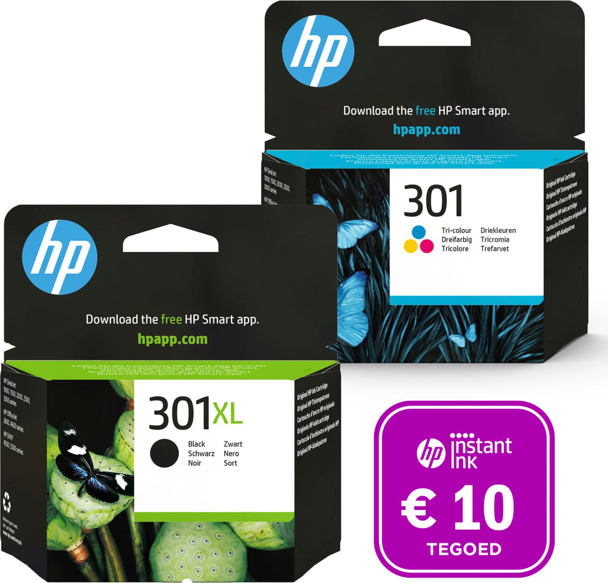 HP 301 - Inktcartridge 301XL Zwart & 301 Kleur + Instant Ink tegoed - HP