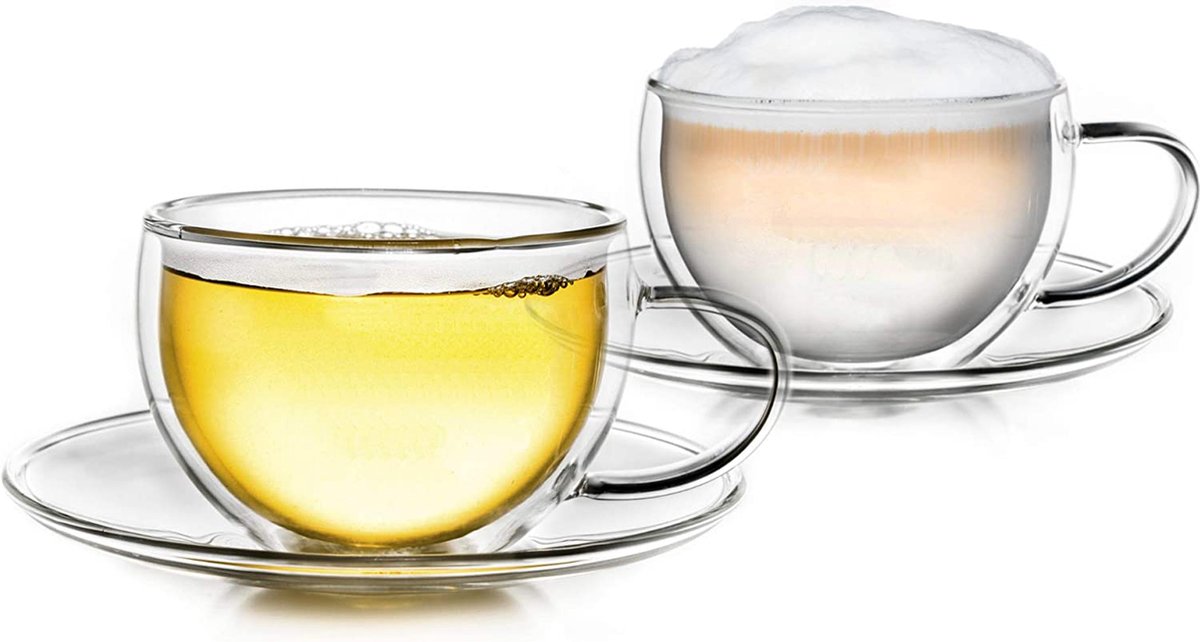 Creano Thermo Kop dubbelwandige thee/latte macchiato cappuccino kop kolibrie met schotel 250 ml, rood