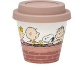 Quy Cup - 90ml Ecologische Reis Beker - Espressobeker “Peanuts  Snoopy Wall” met Lichte Perzik Siliconen deksel