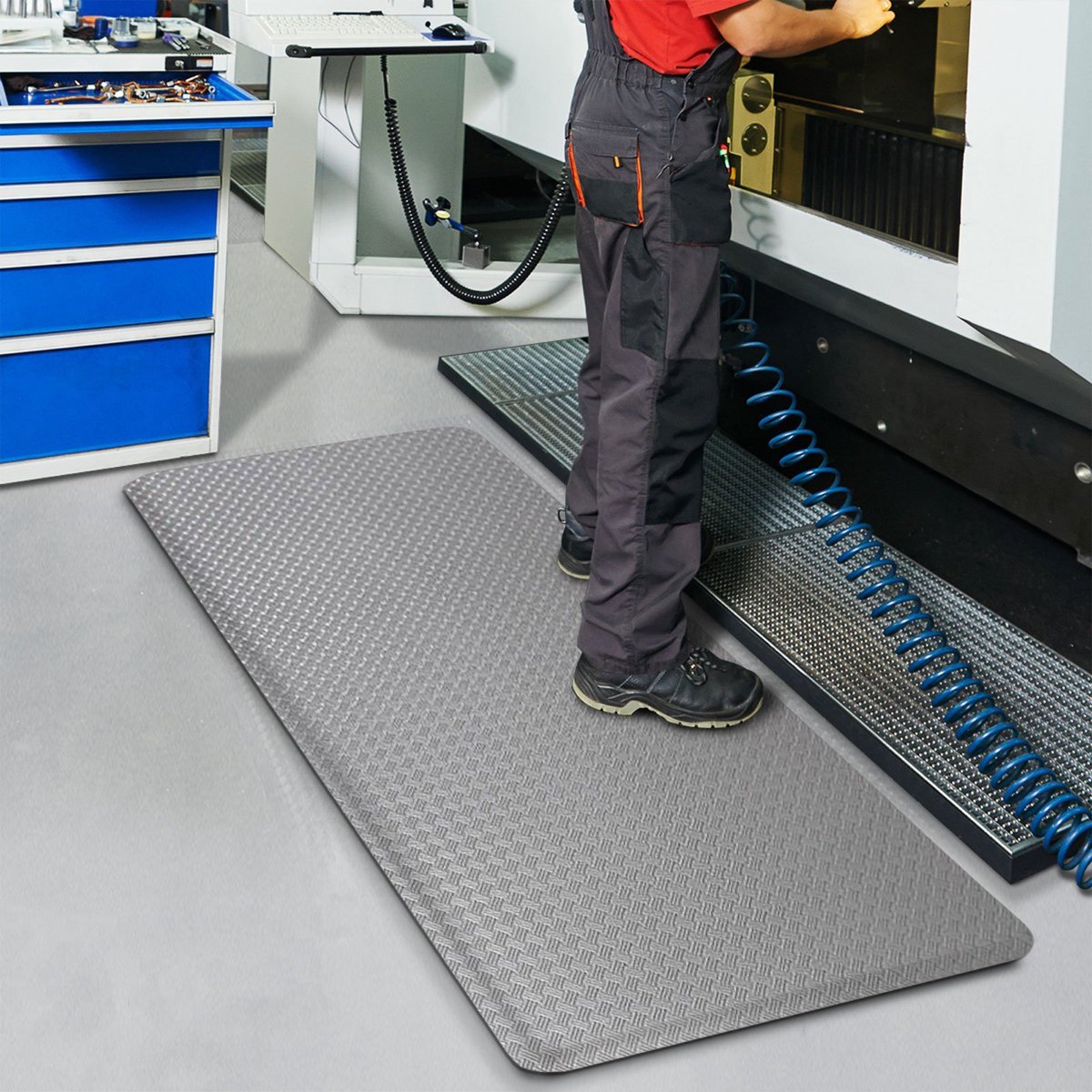 FLOORDIREKT Anti-vermoeidheidsmat - HeavyDuty TireTuff - Werkplaatsmat - Grijs - 90 x 150 cm