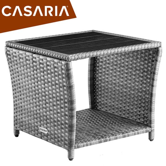 Casaria Polyrattan Bijzettafel - WPC Tafelblad 45x45x40cm – Grijs - Casaria