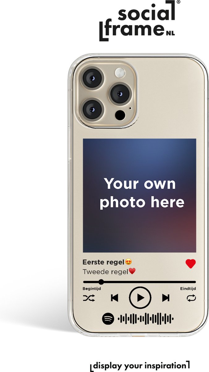 Socialframe® - Spotify Glass layout clear case ! - Gepersonaliseerd met foto en tekst - iPhone 12 - iPhone 12 case - siliconen hoesje - formaat - Voor 15:00 besteld is dezelfde dag verzonden!* - cadeau voor mannen - cadeau voor vrouwen - Valentijn