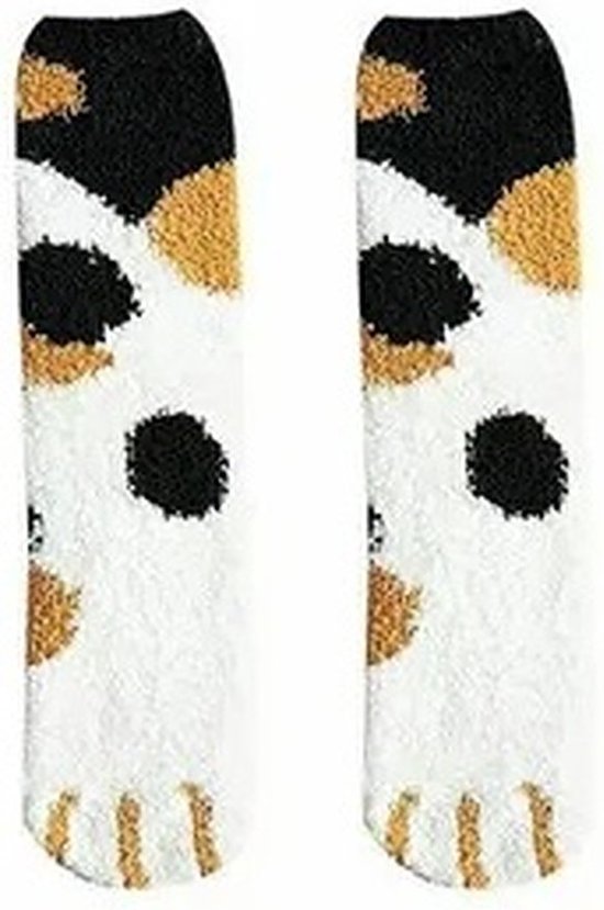 Warme winter sokken - katten pootjes - badstof 35-43 zwart/bruin stippen