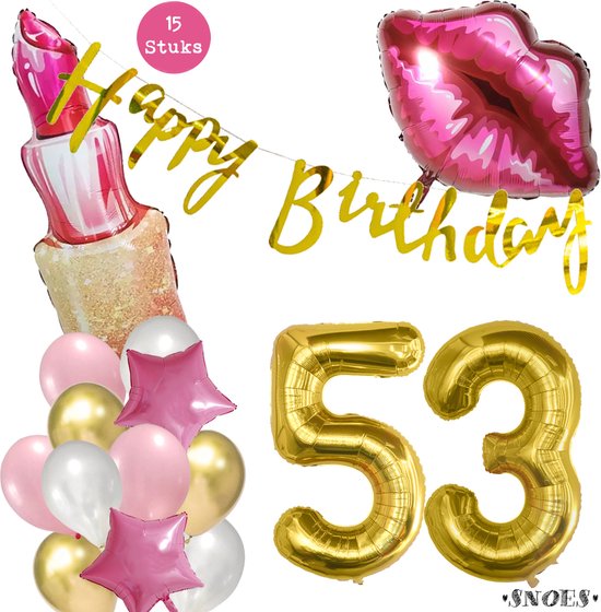 Snoes Beauty Helium Ballonnen Set 53 Jaar - Roze Folieballonnen - Slinger Happy Birthday Goud