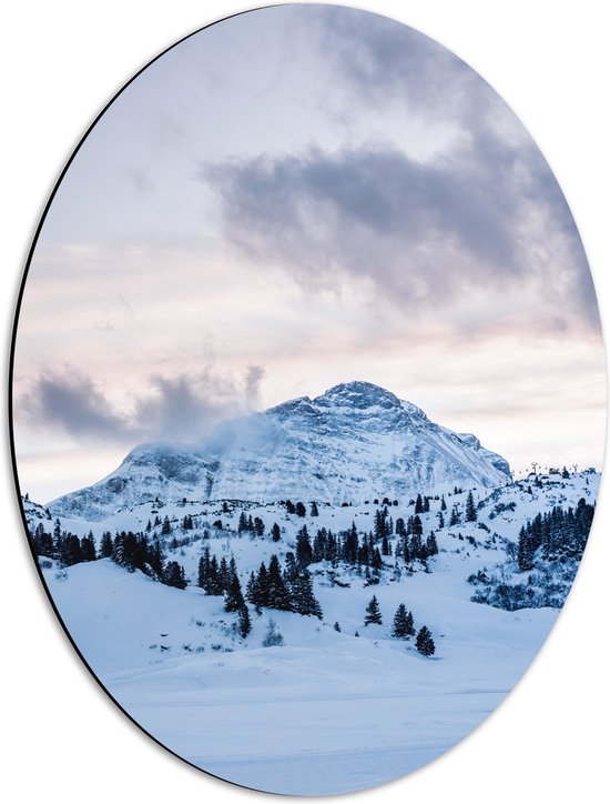 Dibond Ovaal - Berg vol met Sneeuw - 42x56 cm Foto op Ovaal (Met Ophangsysteem)