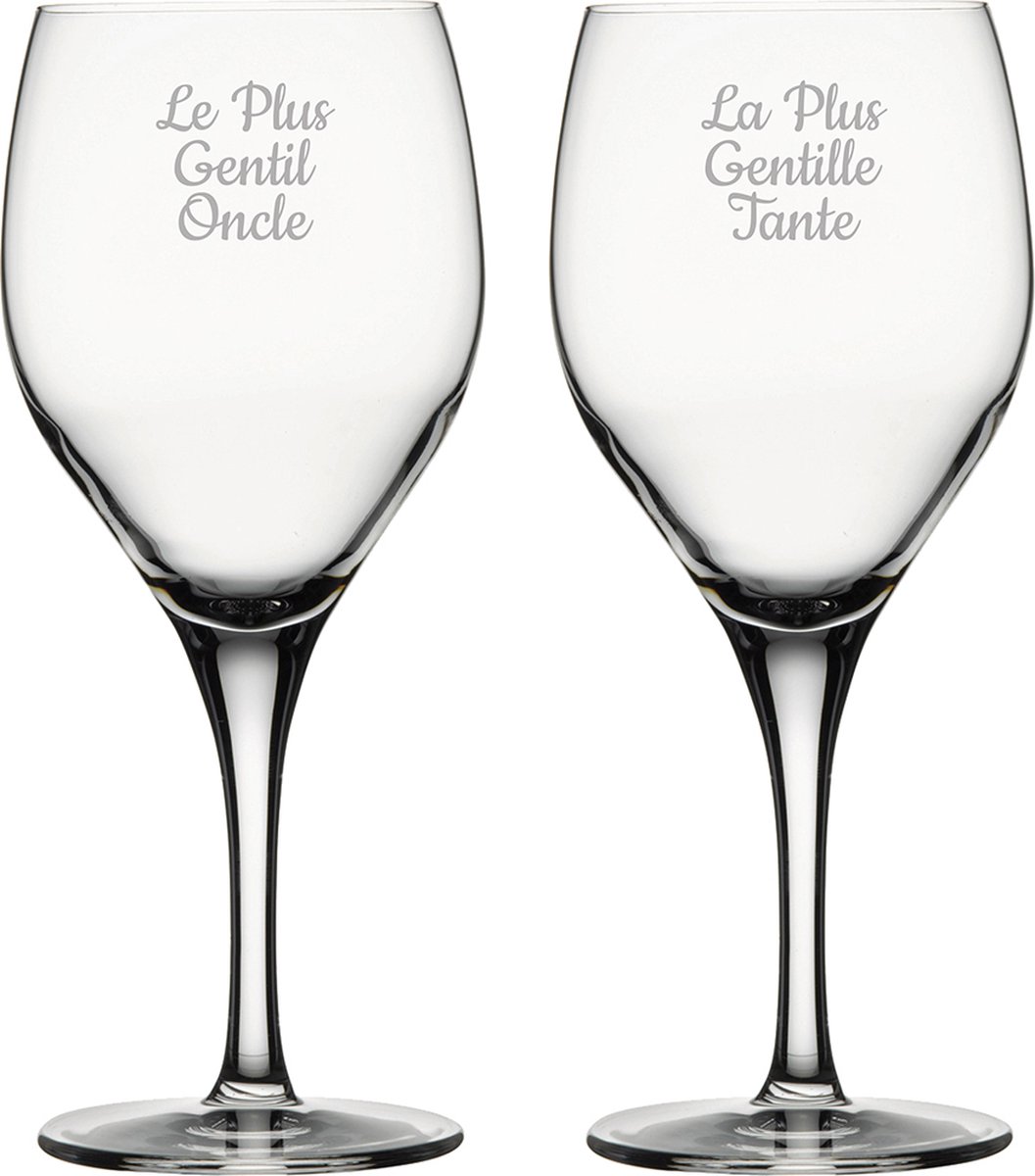 Rode wijnglas gegraveerd - 42,5cl - Le Plus Gentil Oncle & La Plus Gentille Tante