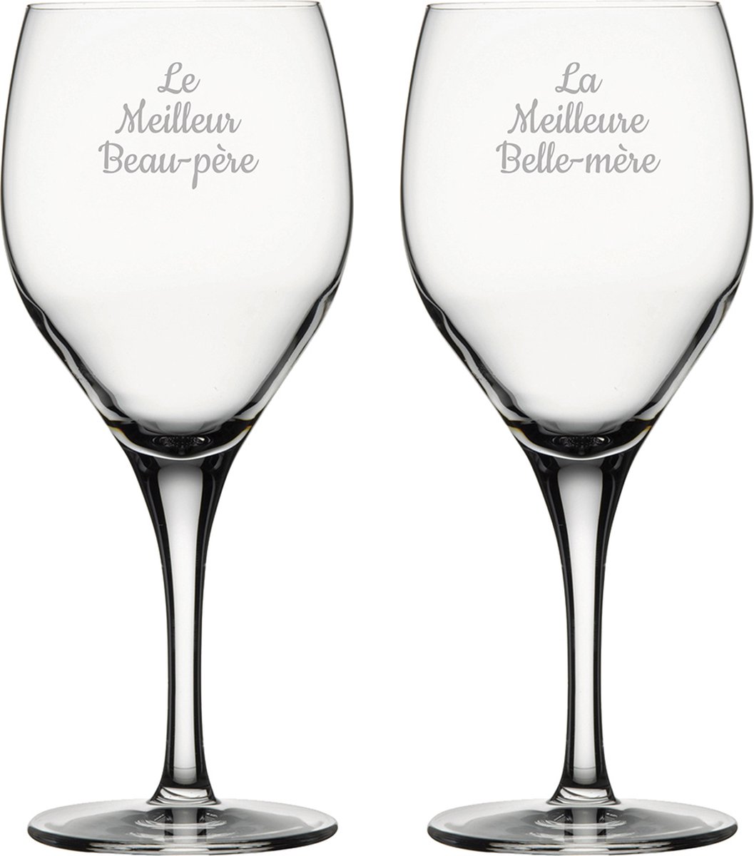Rode wijnglas gegraveerd - 42,5cl - Le Meilleur Beau-père & La Meilleure Belle-mère