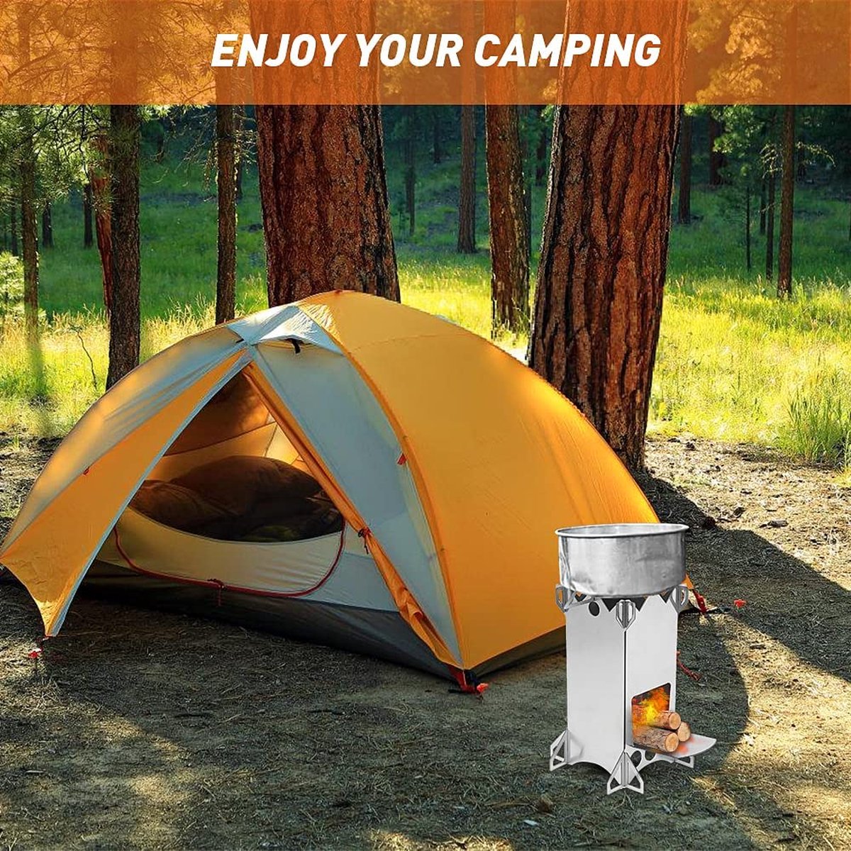 Réchaud De Camping Compact Et Puissant – Coupe-vent Intégré, Allumage Piézo, Pour Rando, Pique-nique, Chasse, Jardin Et Terrasse