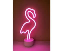 LED flamingo met neonlicht - roze neon licht - Op batterijen en USB - hoogte 29.5 x 14.5 x 8.5 cm - Tafellamp - Nachtlamp - Decoratieve verlichting - Woonaccessoires