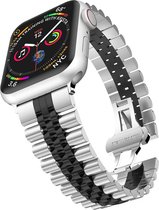 Bandje geschikt voor Apple Watch 42/44MM - Maat One Size - Vouw Sluiting - Horlogebandje - Polsband - Metaal - Zilver/Zwart