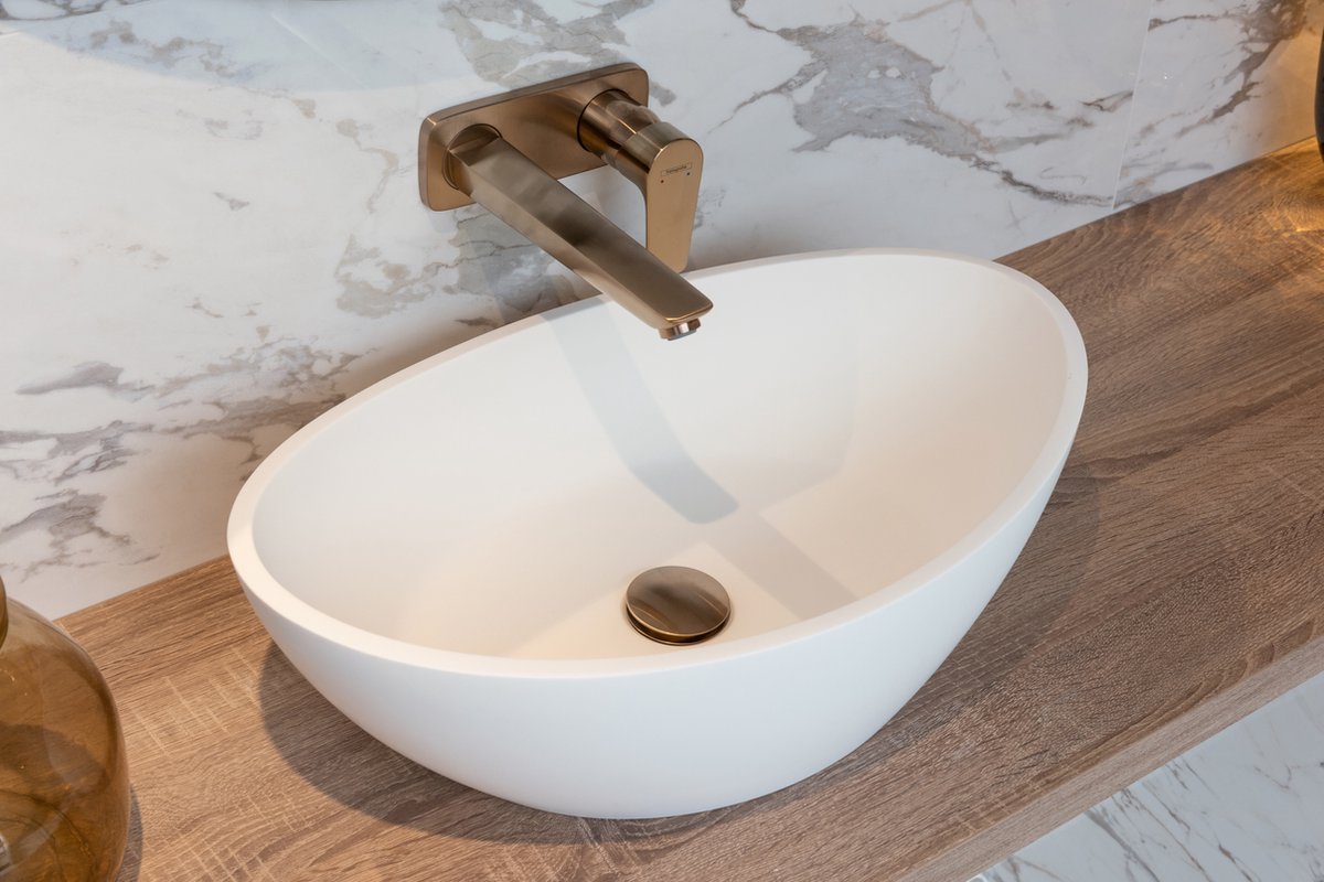 Monaco - Design Wastafel - Matte Wit - Wastafel - Handwastafel - Waskom - Ø 340x 550 Mm - Trendy - Solid Surfac - Badkamer - Toilet - Luxe