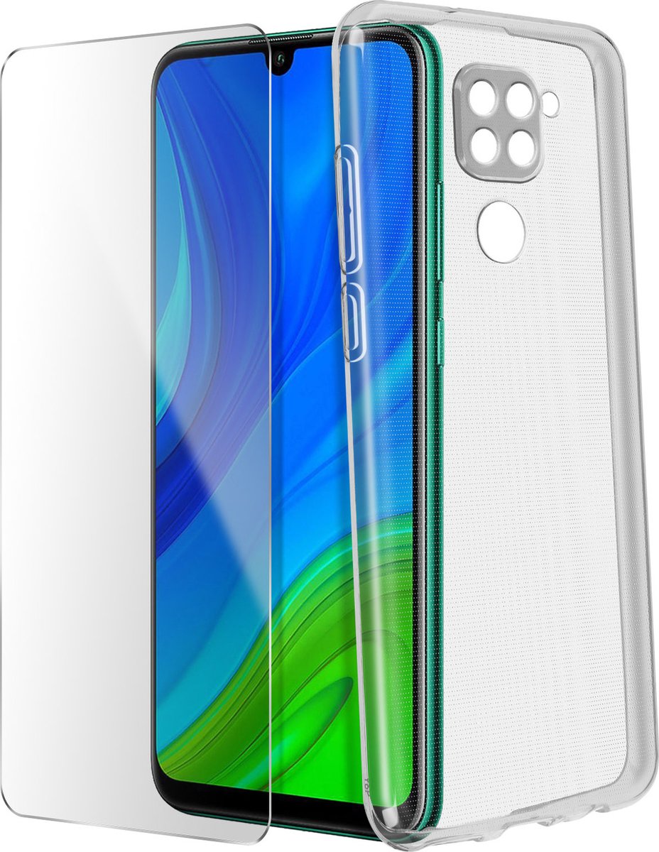 Geschikt voor Xiaomi Redmi Note 9-hoesje soepel siliconen gehard glas 9H transparant
