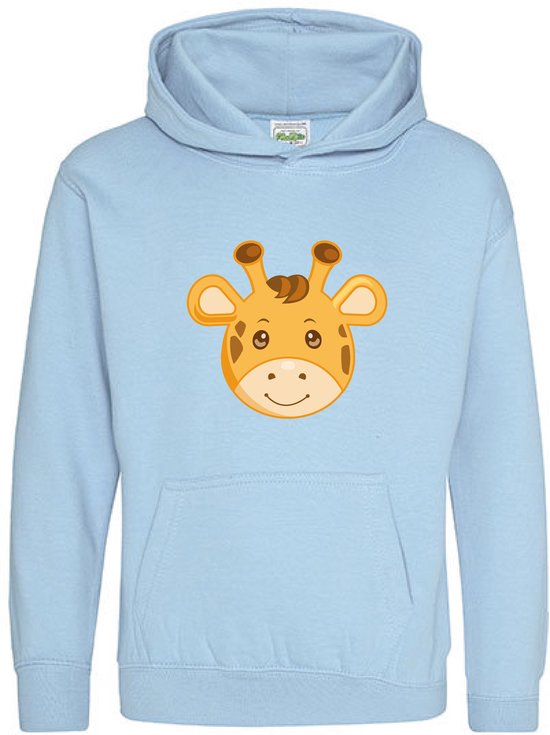 Pixeline Hoodie Giraffe Face Sky Blue 12-13 jaar - Pixeline - Trui - Stoer - Dier - Kinderkleding - Hoodie - Dierenprint - Animal - Kleding