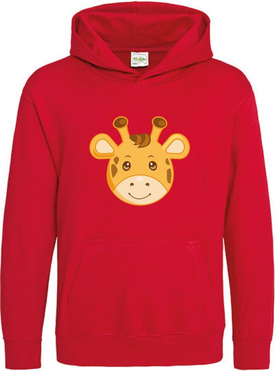Pixeline Hoodie Giraffe Face rood 5-6 jaar - Pixeline - Trui - Stoer - Dier - Kinderkleding - Hoodie - Dierenprint - Animal - Kleding