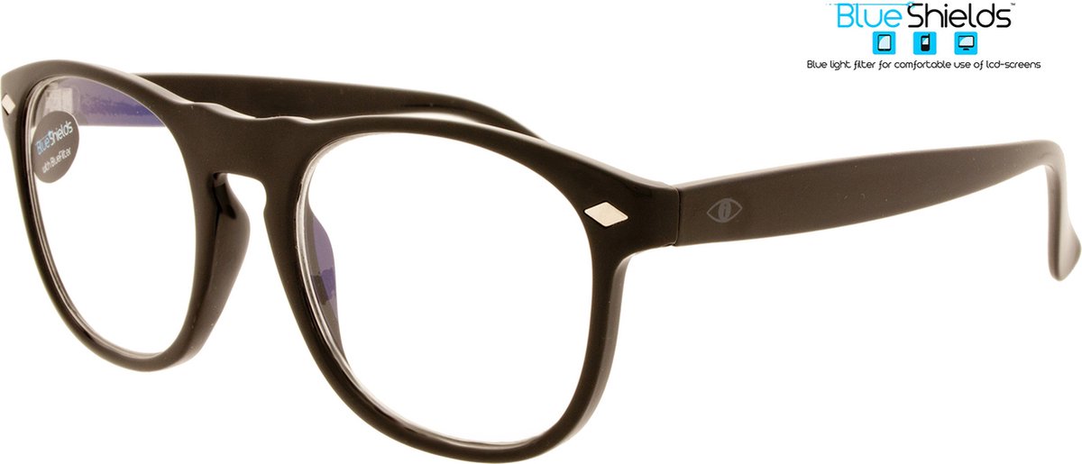 BlueShields NFB002 +2.00 Luciano - Leesbril - Beeldschermbril - Blauw licht filter lens - Glanzend zwart