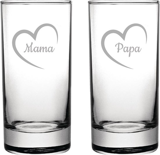 Verre highball gravé 28.5cl Maman avec coeur & Papa avec coeur