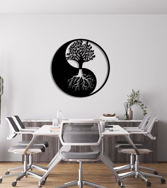 Levensboom - Metaal - 50cm - Tree of Life - Wanddecoratie - wandbord - zwart wit muurdecoratie - Yin Yang - Wall Art