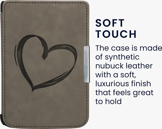 kwmobile e-reader hoesje geschikt voor Pocketbook Touch Lux 3/Basic Lux/Basic Touch 2 hoes - Ereader flip case met standaard - Kunstleren e reader cover - Brushed Hart design in grijs van Merkloos — afbeelding 5