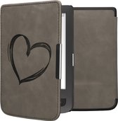 kwmobile e reader hoes geschikt voor Pocketbook Touch Lux 3/Basic Lux/Basic Touch 2 - Case van kunstleerleer - Brushed Hart design - In grijs