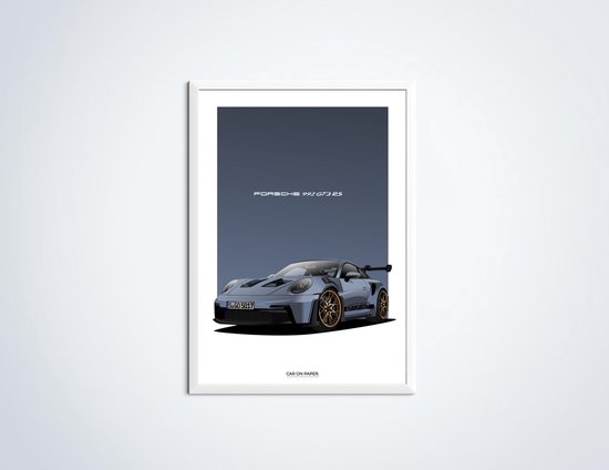 Affiche Porsche 911 GT3 RS Grijs - Affiche voiture 70 x 50 cm | Chambre des enfants | Chambre à coucher | Bureau