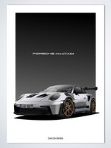 Affiche Porsche 911 GT3 RS Wit - Affiche voiture 70 x 50 cm | Chambre des enfants | Chambre à coucher | Bureau
