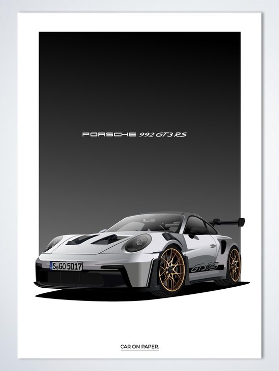 Porsche 911 GT3 RS Wit Poster - Autoposter 70 x 50 cm | Kinderkamer | Slaapkamer | Kantoor