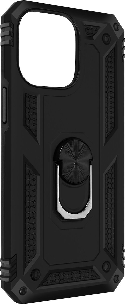 Geschikt voor Apple iPhone 14 Pro Max Hybrid Case Video Support Ring zwart