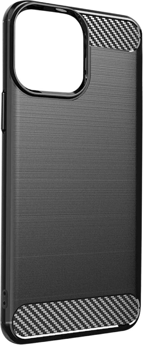 Geschikt voor Apple iPhone 14 Pro Hoes Versterkt Soft Case met geborsteld effect – Zwart