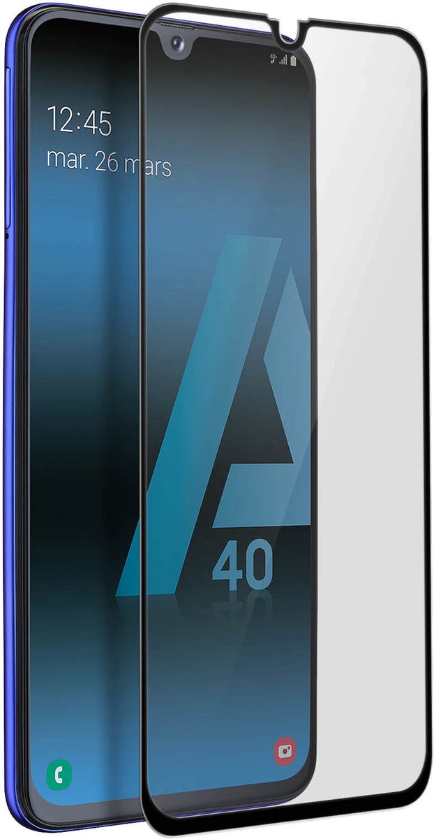 Geschikt voor Samsung Galaxy A40 Schermfilm van Gehard Veiligheidsglas Afgerond Zwart